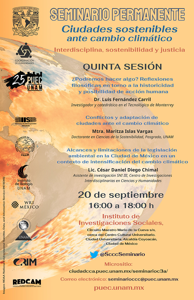 Seminario Permanente Ciudades sostenibles ante el cambio climático. Interdisciplina, sostenibilidad y justicia. Quinta Sesión 