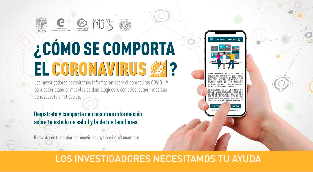 App Coronavirus UNAM / Comparte información sobre tu estado de salud y la de tus familiares