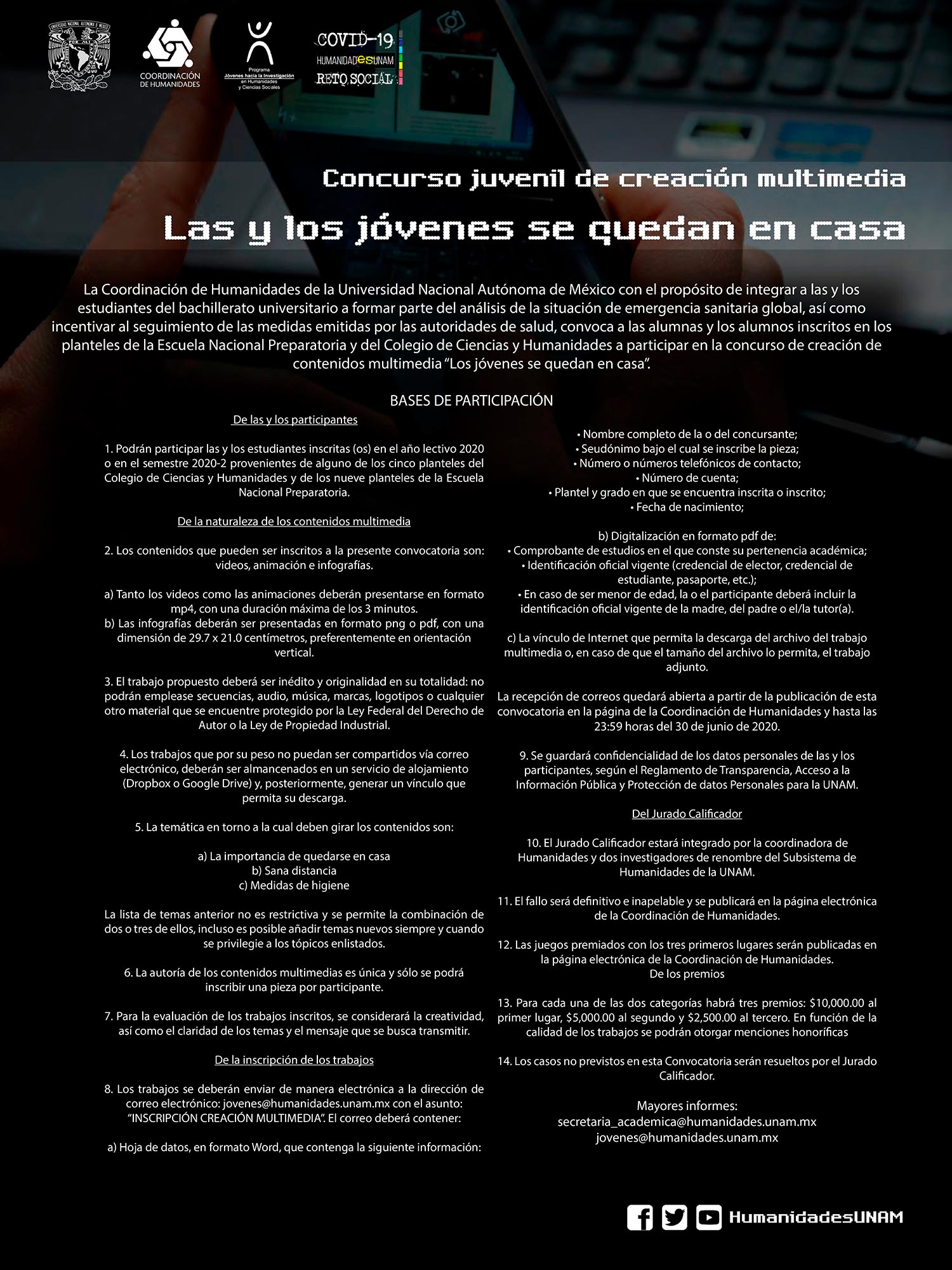 Concurso de creación de contenidos multimedia “Las y los jóvenes se quedan en casa”