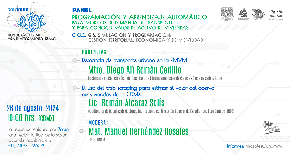 Panel Programación y aprendizaje automático para modelos de demanda de transporte y para conocer valor de acervo de viviendas