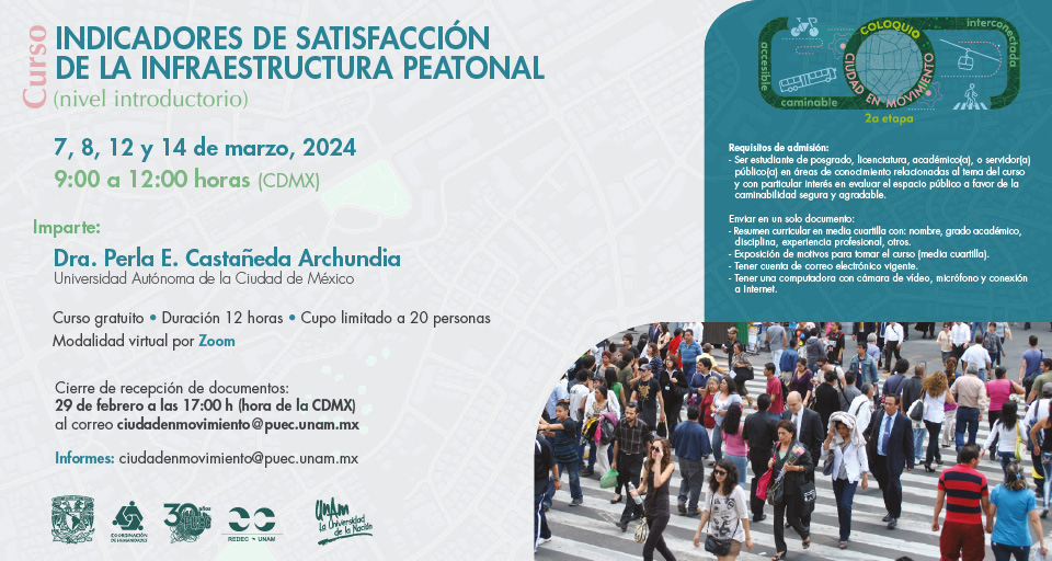 Curso Indicadores de satisfacción de la infraestructura peatonal (Nivel introductorio)