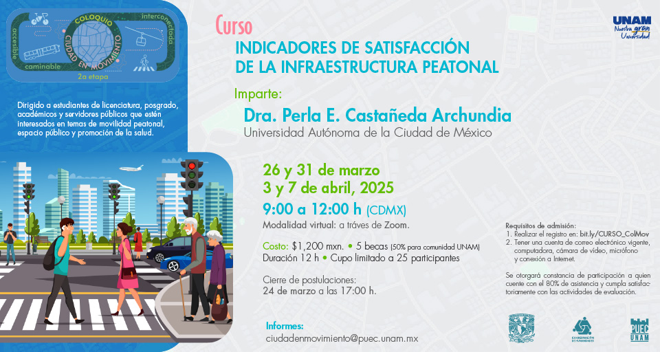 Curso Indicadores de satisfacción de la infraestructura peatonal